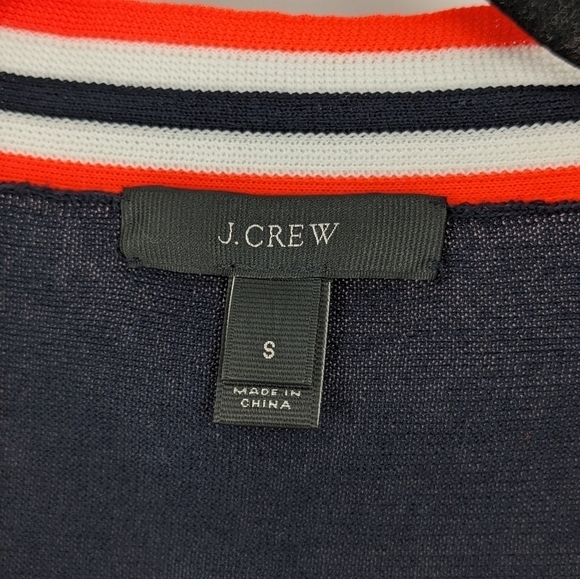 J Crew Navy Neon Stripe Cotton Blend  Lightweight Cardigan Size S - Picture 3 of 4